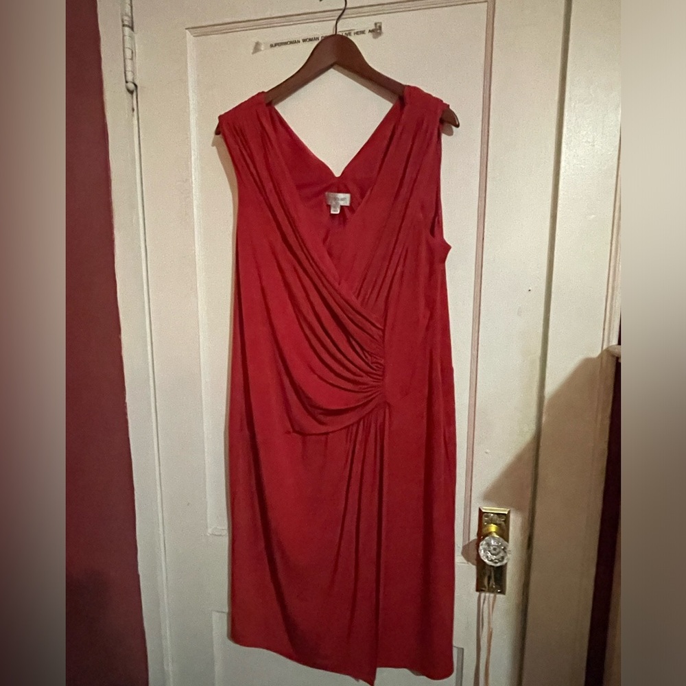 Red Party Dress from the Avenue.Gathered waistline, forgiving to the tummy area.